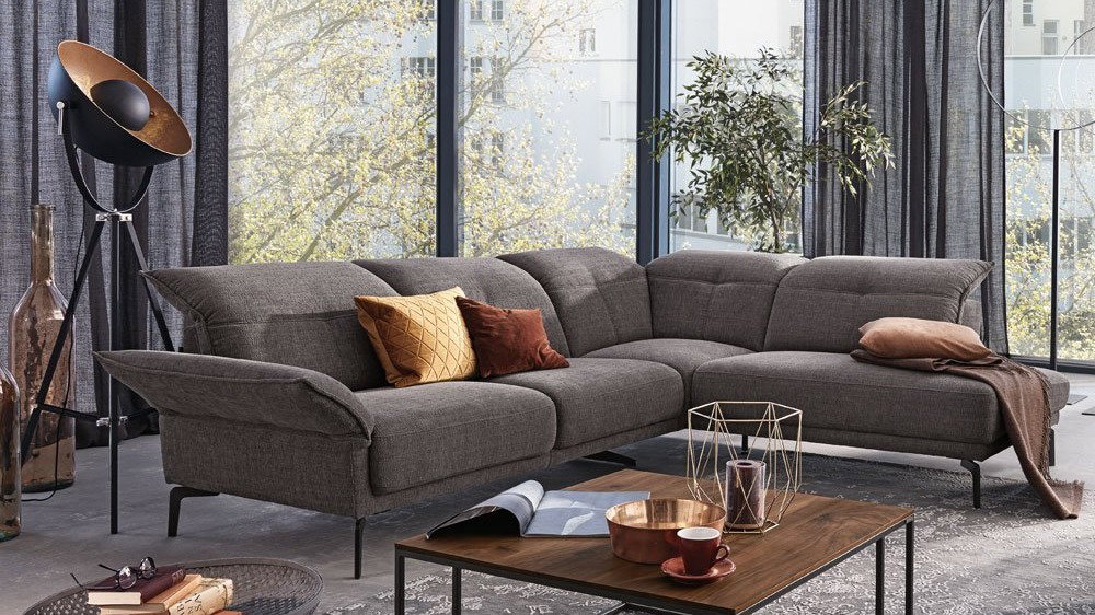 Musterring Wohnzimmer graue Soff-Wohnlandschaft