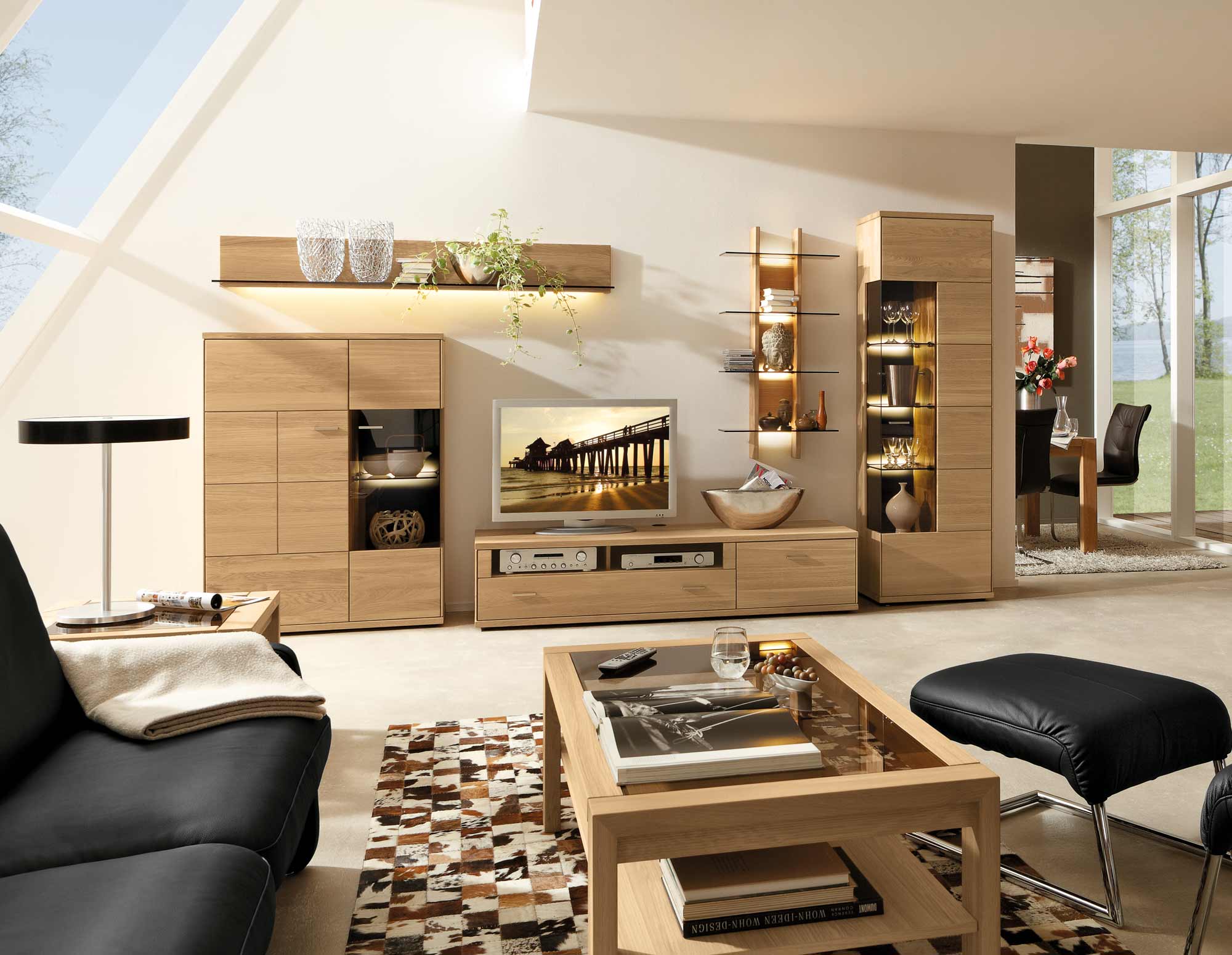 musterring mr portland wohnwand in eiche massiv - home company möbel