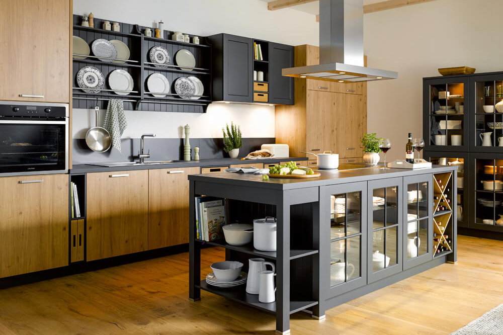 Landhausküche Global, Eiche, Grau, modern, Küchenberatung, Service