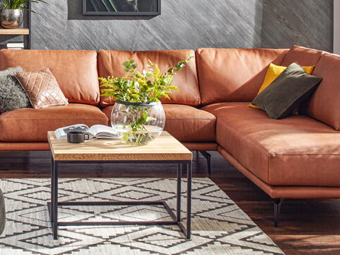 Ledersofa Global, braunes Leder, Ecksofa, Wohnlandschaft