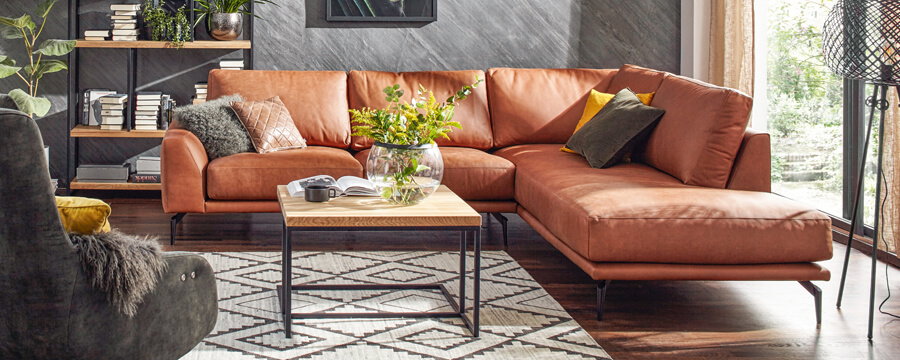 Ledersofa Global, braunes Leder, Ecksofa, Wohnlandschaft