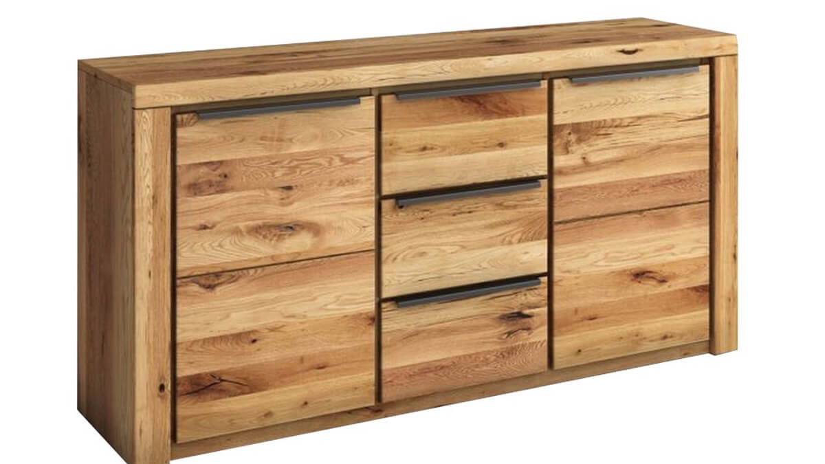 Sideboard Eltia von Viva in Eiche teilmassiv mit zwei Türen und drei Schubladen