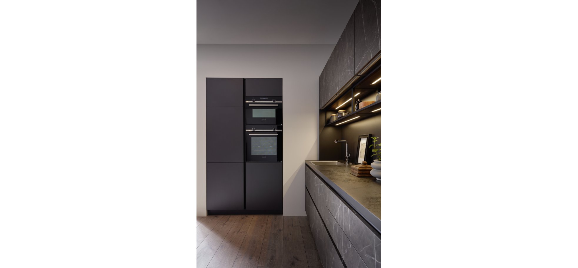 Contur® 53.170/50.100 Küche in Lavaschwarz und Marmor Scuro Nachbildung – Bild 2