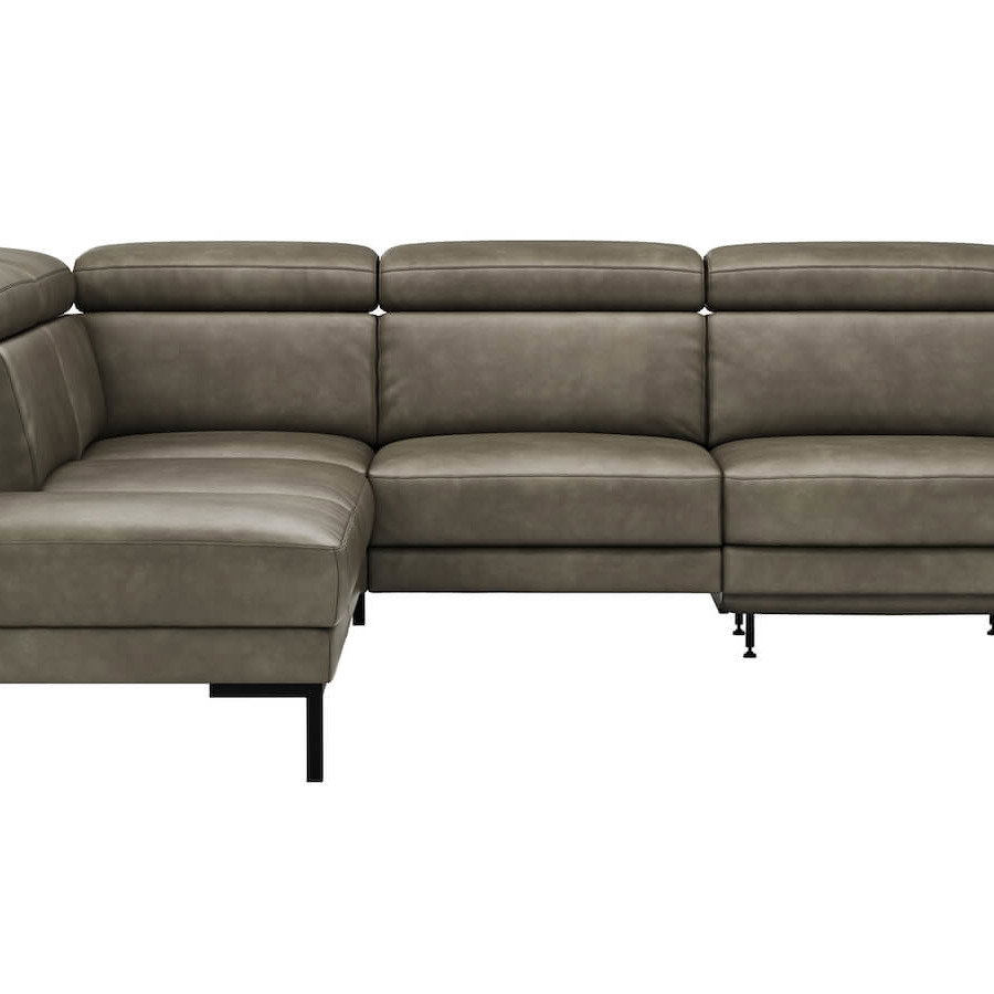 Ecksofa Hudson von Natura Home, Lder braungrün, 2,5 Sitzer, Relaxfunktion, Sitzvorzug, Kopfteil verstellbar, Ecke links