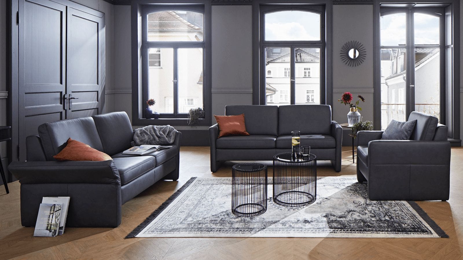Sofa Arima - 2-Sitzer, Leder, Anthrazit vonGlobal Comfort