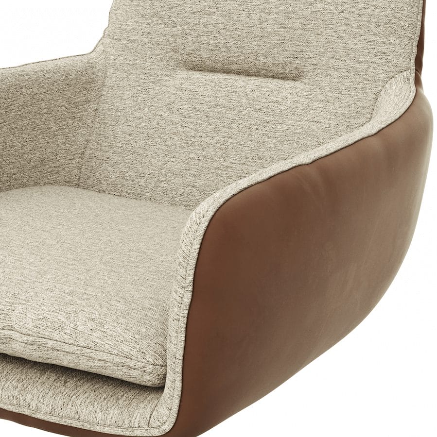 Armlehnstuhl Macano - drehbar, Stoff & Leder, Beige, Cognac