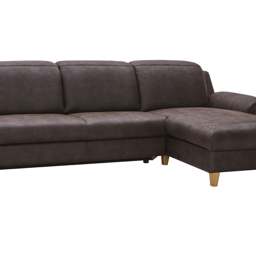 Ecksofa Cornella Classic - 2-Sitzer mit Longchair rechts inkl. Kopfteil verstellbar, Stoff, Braun