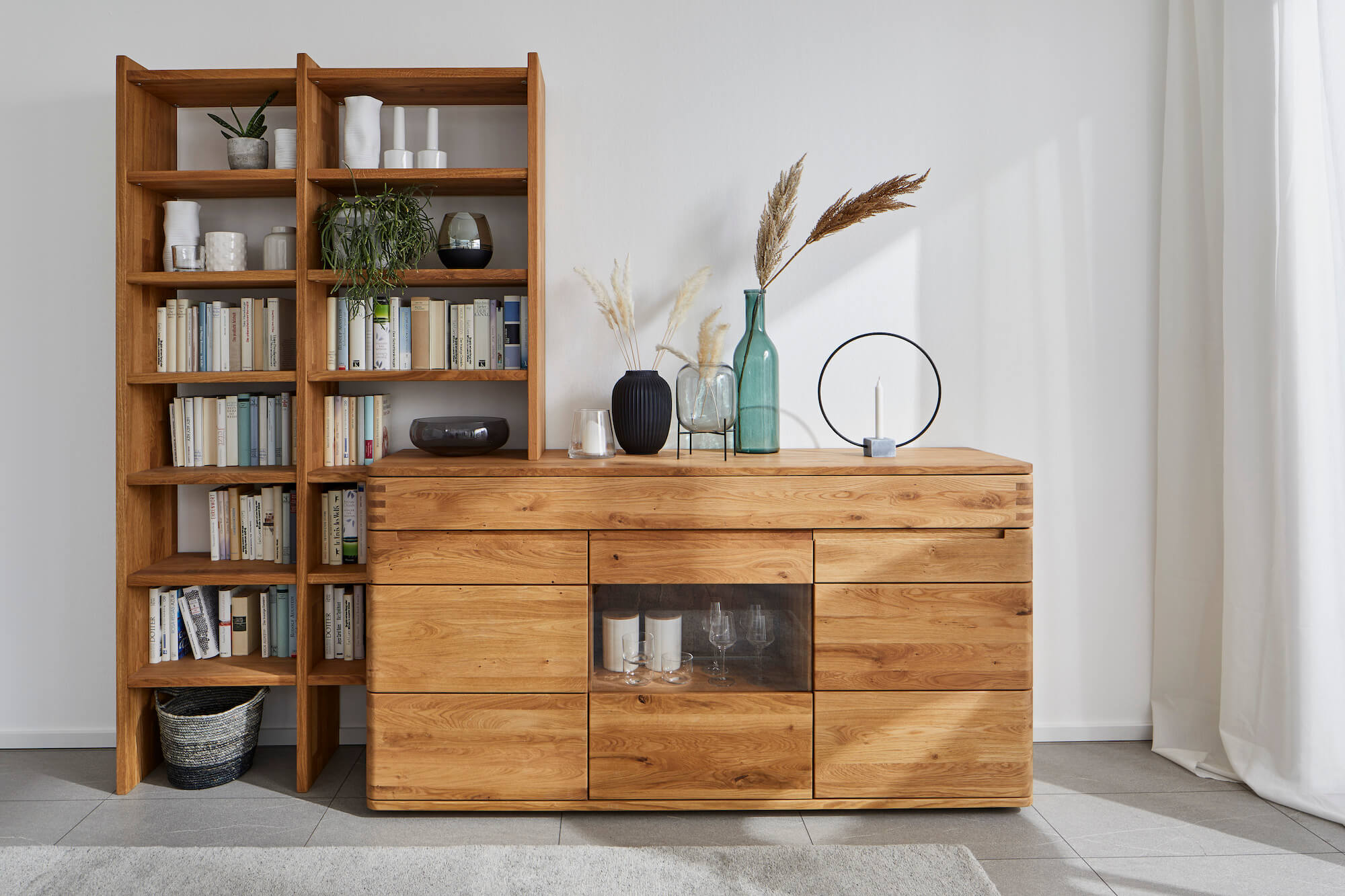 Wohnwand Cartago Soft - Wildeiche massiv, Natura Home
