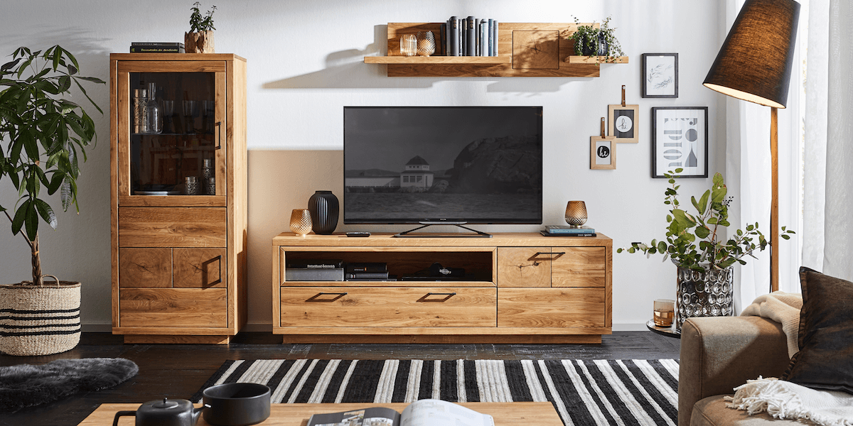 Sideboard, Highboard Hartford - Eiche massiv, mit Hirnholzapplikation