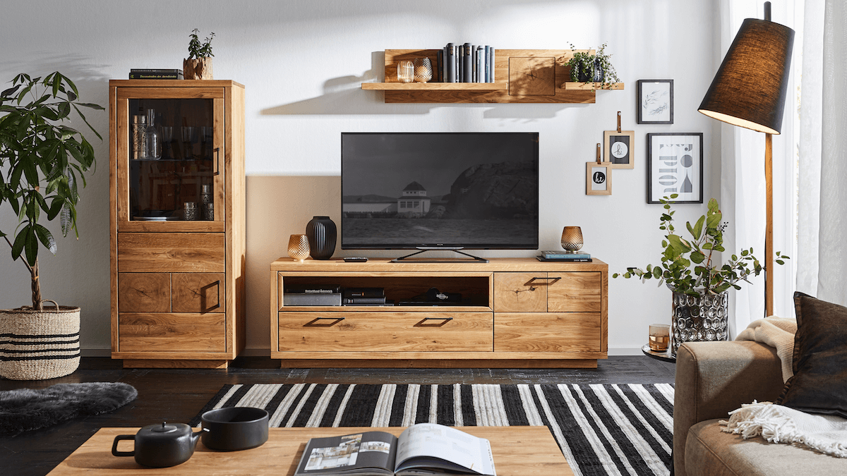 Sideboard, Highboard Hartford - Eiche massiv, mit Hirnholzapplikation