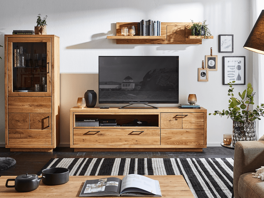 Sideboard, Highboard Hartford - Eiche massiv, mit Hirnholzapplikation