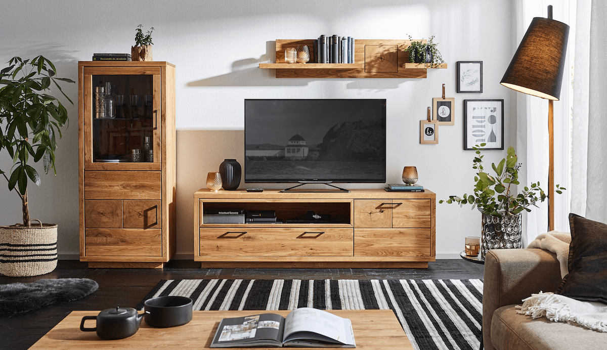 Sideboard, Highboard Hartford - Eiche massiv, mit Hirnholzapplikation