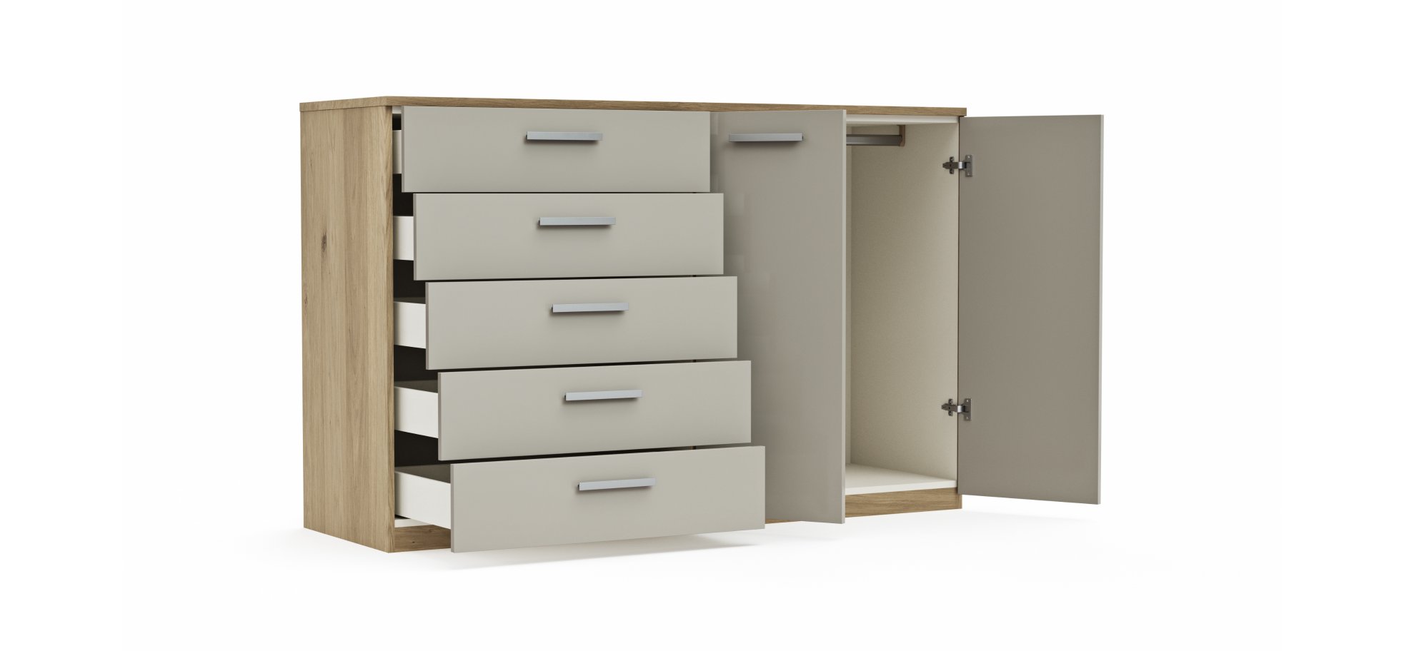 Kommode Viana - Balkeneiche furniert, Taupe