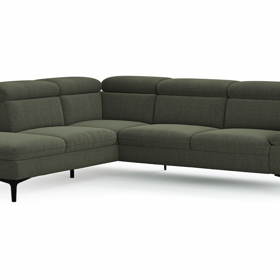 Ecksofa Felipa (links) mit Stoffbezug und verstellbarem Kopfteil von Global Family