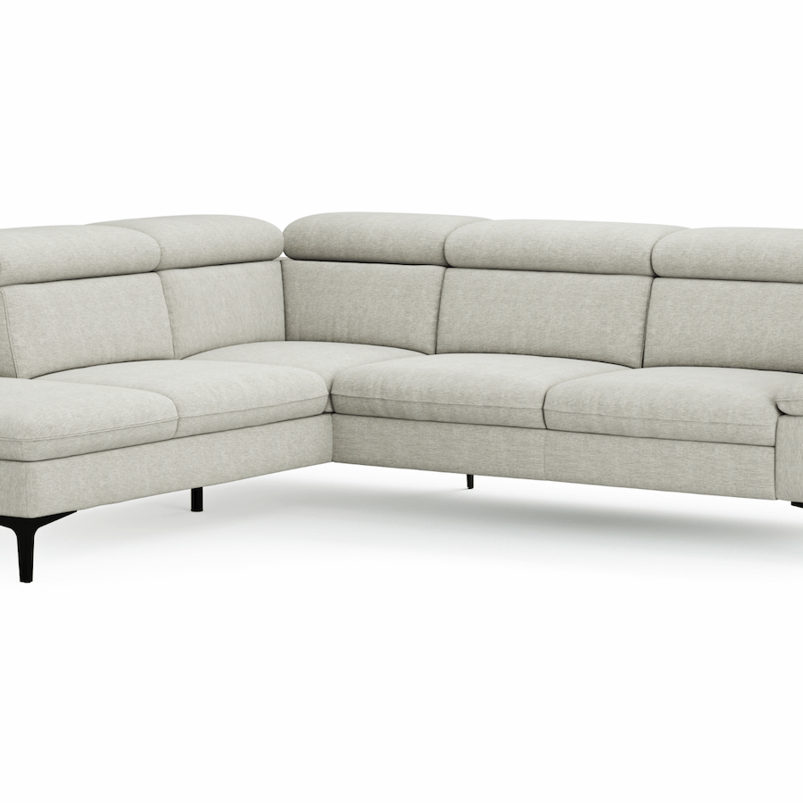 Ecksofa Felipa (links) mit Stoffbezug und verstellbarem Kopfteil von Global Family