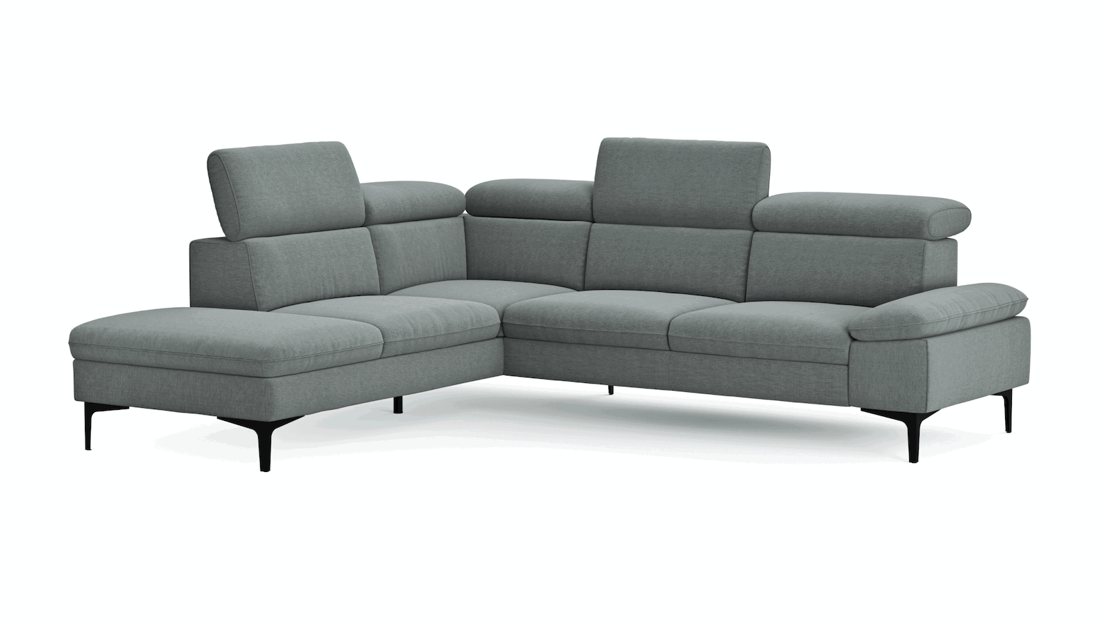 Ecksofa Felipa (links) mit Stoffbezug und verstellbarem Kopfteil von Global Family
