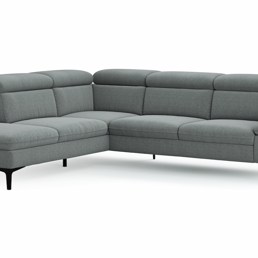 Ecksofa Felipa (links) mit Stoffbezug und verstellbarem Kopfteil von Global Family