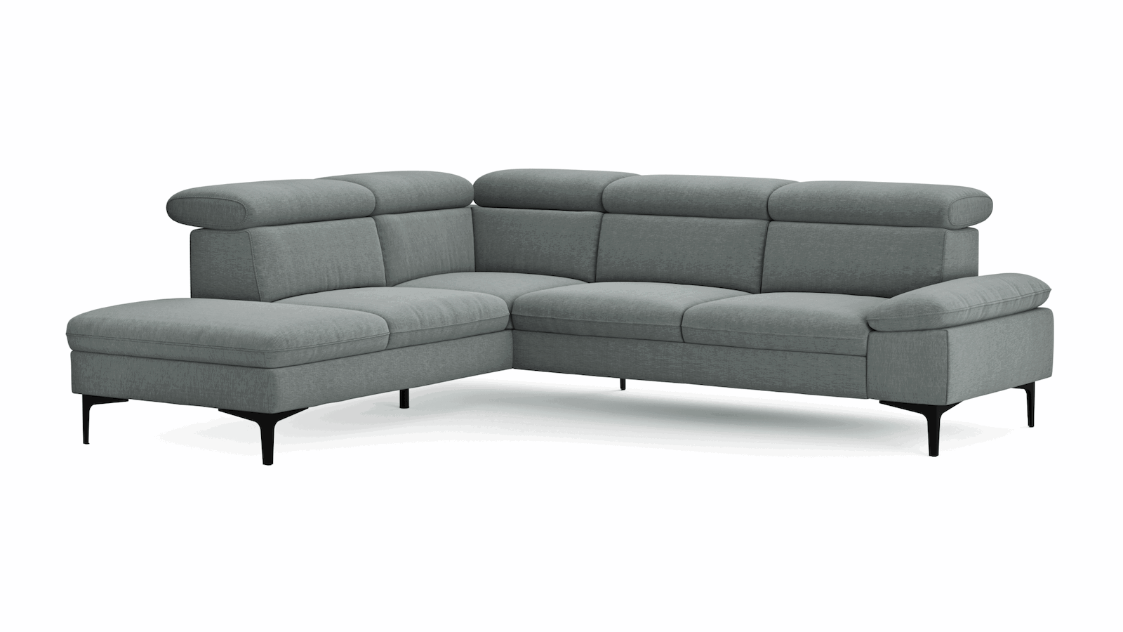 Ecksofa Felipa (links) mit Stoffbezug und verstellbarem Kopfteil von Global Family