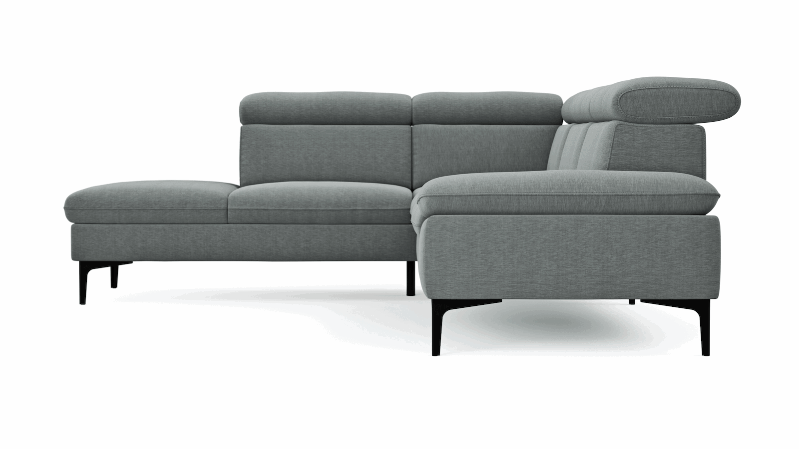 Ecksofa Felipa (links) mit Stoffbezug und verstellbarem Kopfteil von Global Family