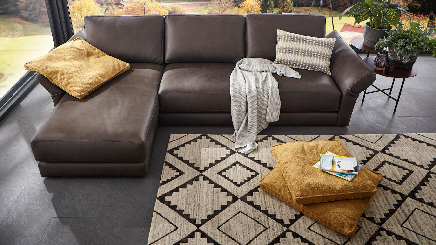 Ecksofa Toronto von Natura Home, Leder in Graphit