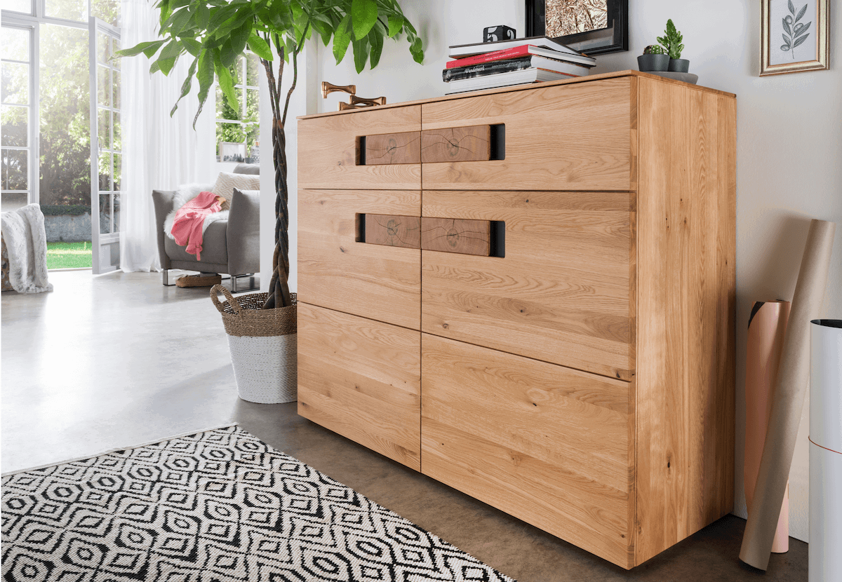 Kommode Baltimore - Wildeiche massiv, mit Hirnholzeinsatz von Natura Home