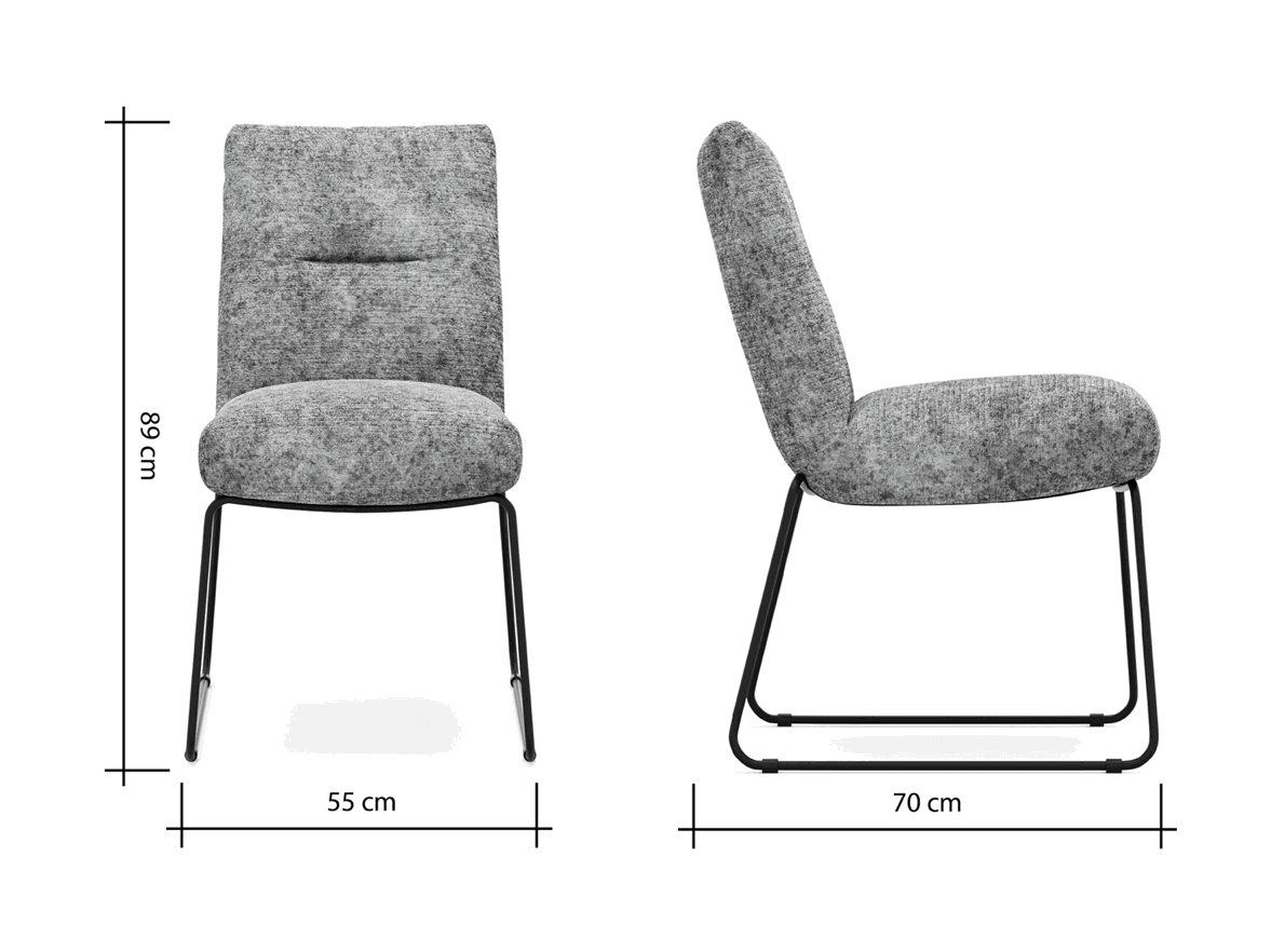 Stuhl Calgary, dicke Polsterung, Stoff Hellblau, Kufe schwarz, Natura Home