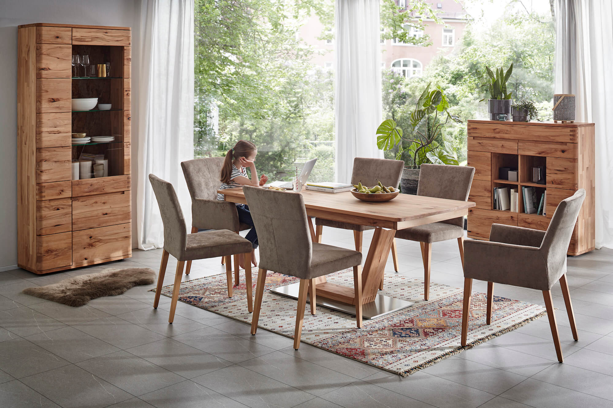 Highboard Cartago Soft - Astbuche massiv, natur geöl