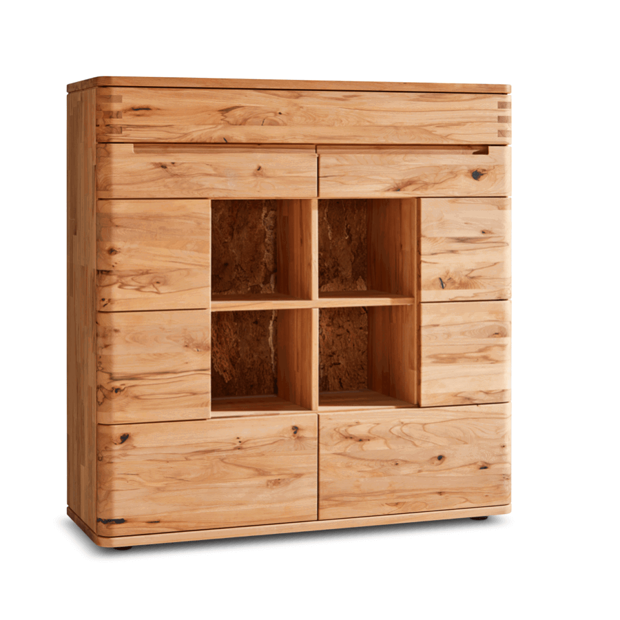 Highboard Cartago Soft - Astbuche massiv, natur geöl, Natura Home