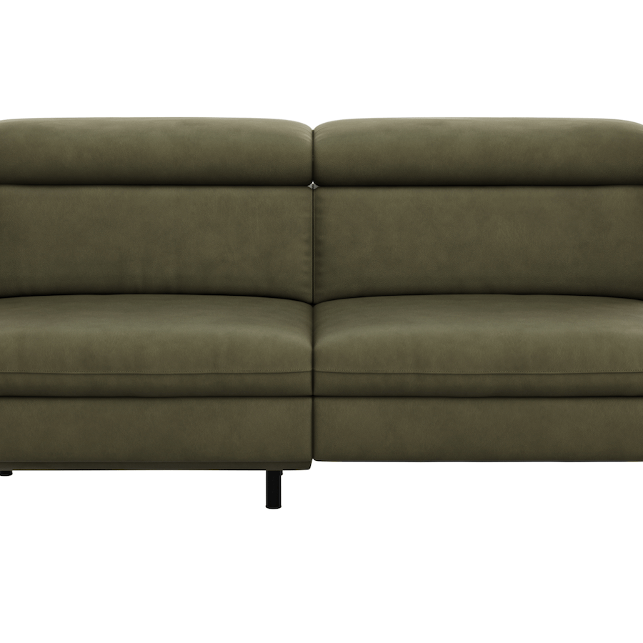 Sofa Felipa - 3-Sitzer inkl. Relaxfunktion (motorisch) und Kopfteil verstellbar, Leder, Olive von Global FAmily
