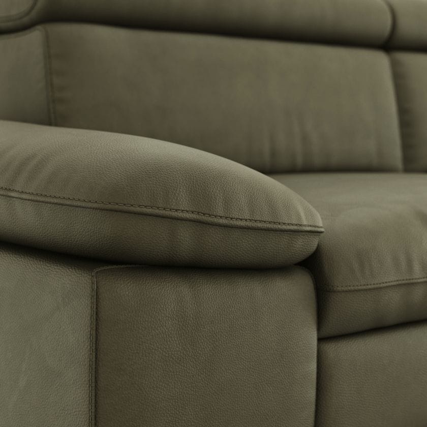 Sofa Felipa - 3-Sitzer inkl. Relaxfunktion (motorisch) und Kopfteil verstellbar, Leder, Olive von Global FAmily