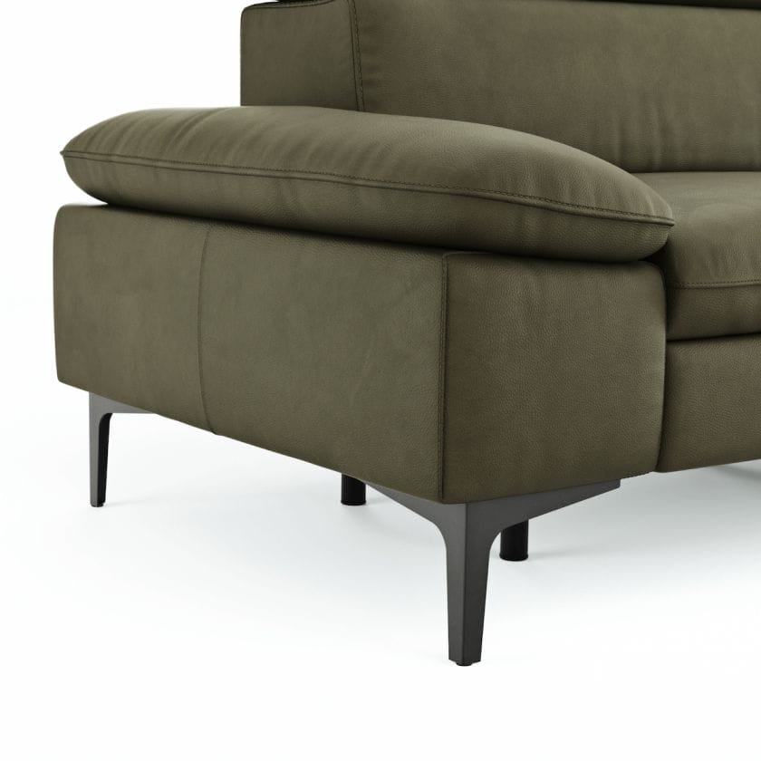 Sofa Felipa - 3-Sitzer inkl. Relaxfunktion (motorisch) und Kopfteil verstellbar, Leder, Olive von Global FAmily