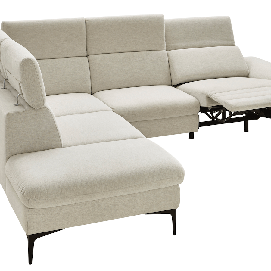 Ecksofa Felipa - Ecke links mit 2,5-Sitzer inkl. Relaxfunktion (motorisch) und Kopfteil verstellbar, Stoff, Natur
