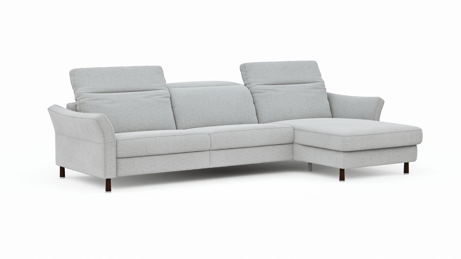 Ecksofa Rafaela - 3-Sitzer, Longchair rechts, Kopfteil verstellbar (manuell), Webstoff, Ecru von Global Select