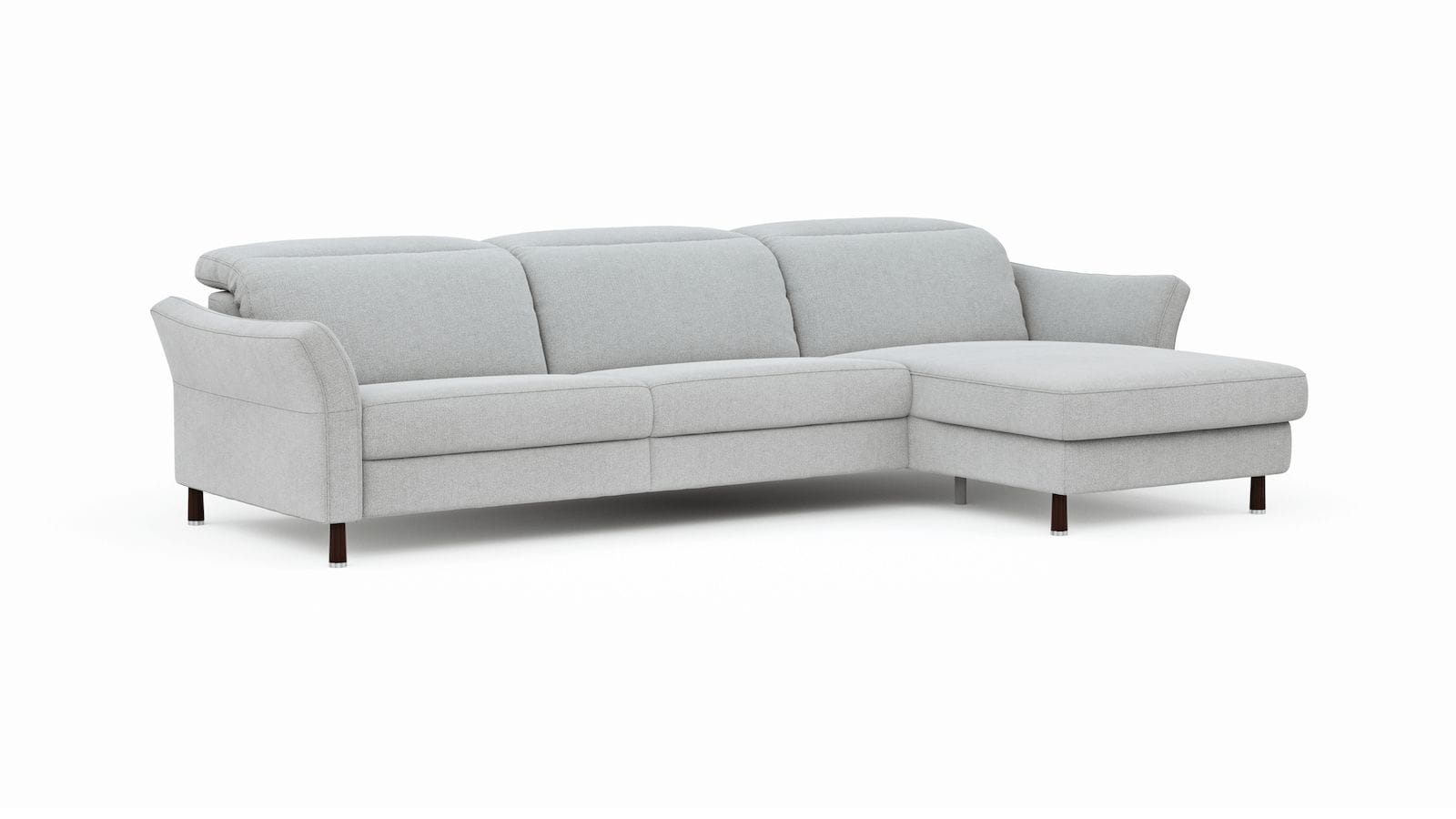 Ecksofa Rafaela - 3-Sitzer, Longchair rechts, Kopfteil verstellbar (manuell), Webstoff, Ecru von Global Select