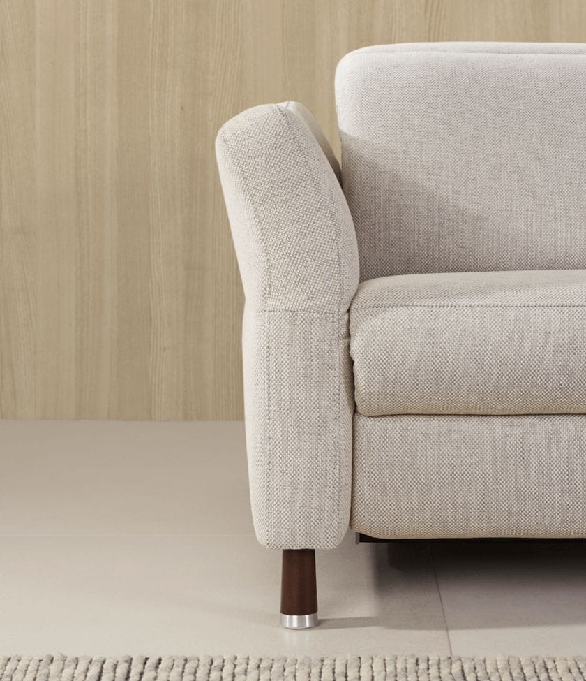 Ecksofa Rafaela - 3-Sitzer, Longchair rechts, Kopfteil verstellbar (manuell), Webstoff, Ecru von Global Select