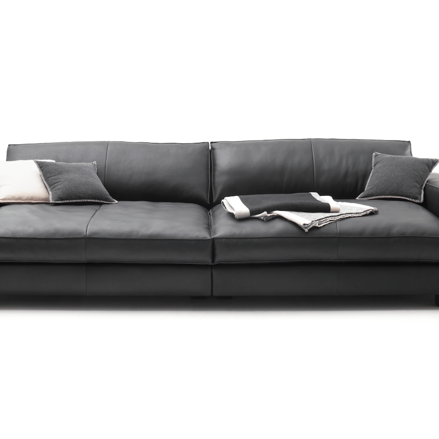 Sofa Aprino 1 - 4-Sitzer XXL, Leder, Schwarz, Armlehne Block