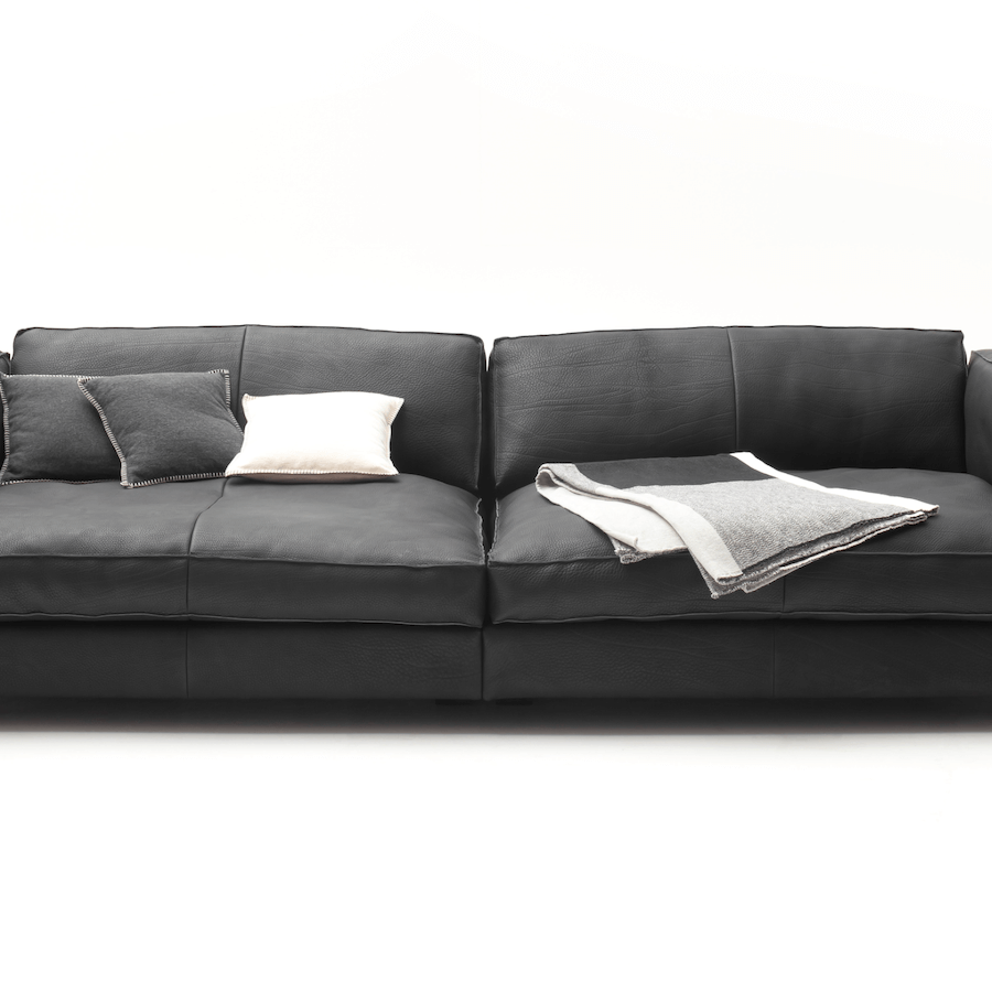 Sofa Aprino 3 - 4-Sitzer XXL, Dickleder, schwarz, Armlehne Kissen