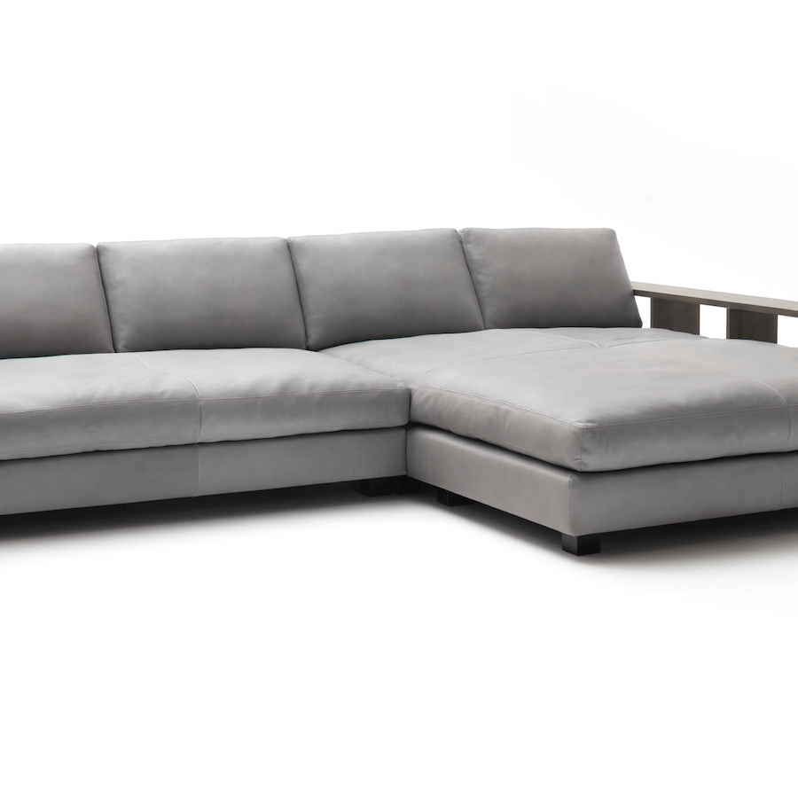 Ecksofa Aprino 1 - 2,5-Sitzer mit Longchair rechts, Leder, Grau