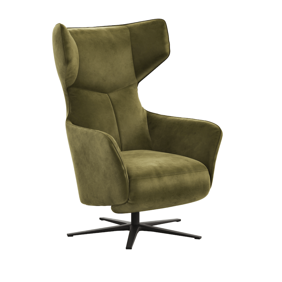 Sessel Noto Relax II - Rückenlehne und Fußteil verstellbar (motorisch), Velour, Schlammgrün