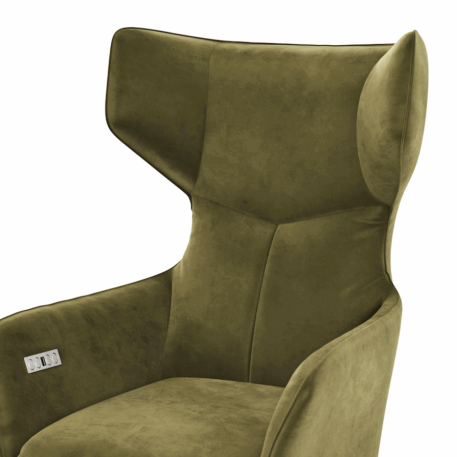 Sessel Noto Relax II - Rückenlehne und Fußteil verstellbar (motorisch), Velour, Schlammgrün