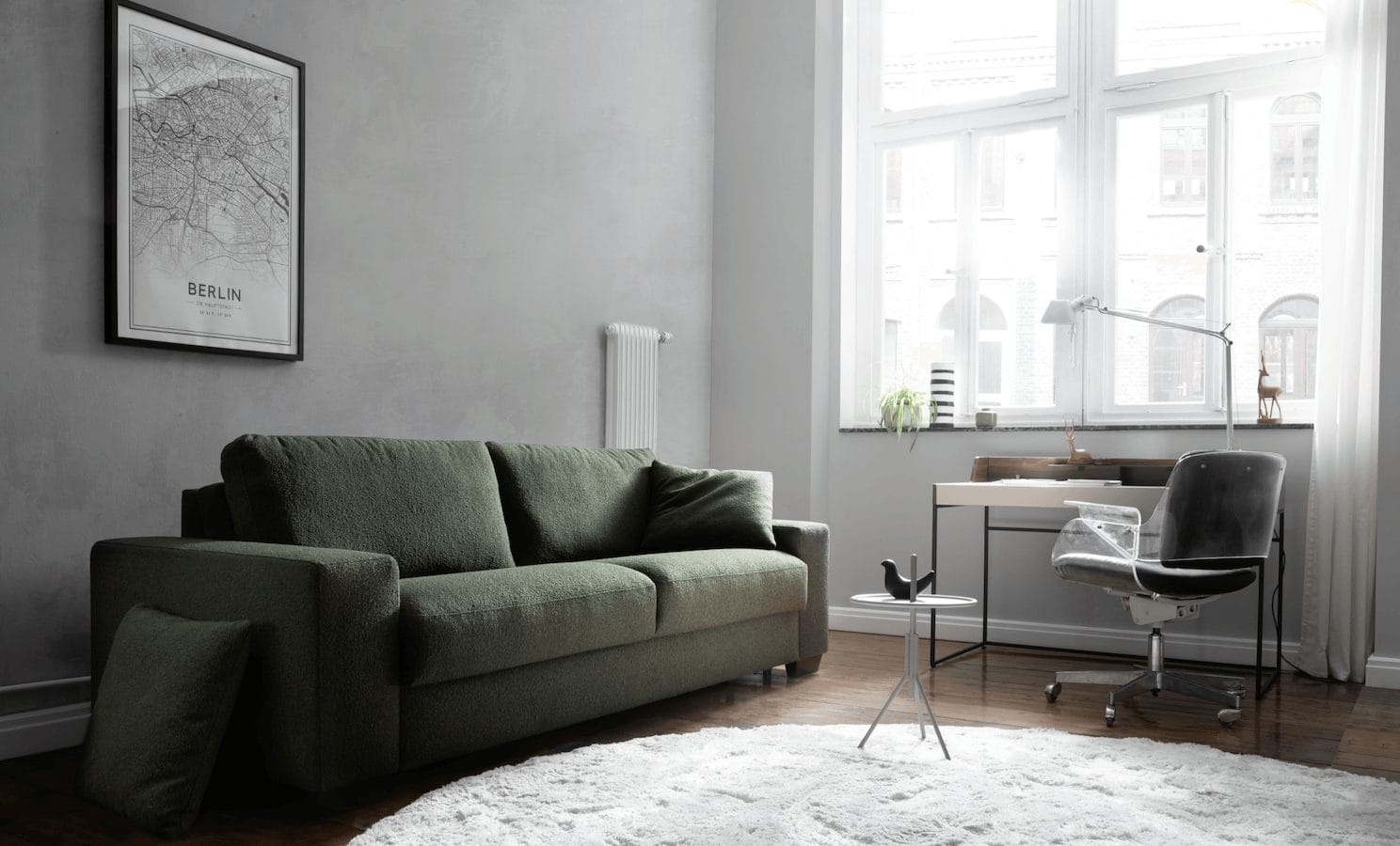 Sofa Nuoro - 3-Sitzer inkl. Schlaffunktion, Stoff, Olivgr&uuml;n