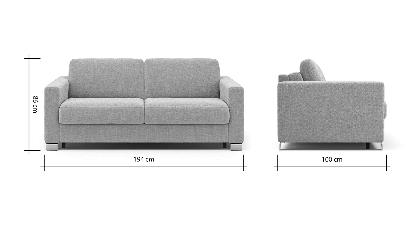 Sofa Nuoro - 2,5-Sitzer inkl. Schlaffunktion, Armlehne 1, Stoff, Grau