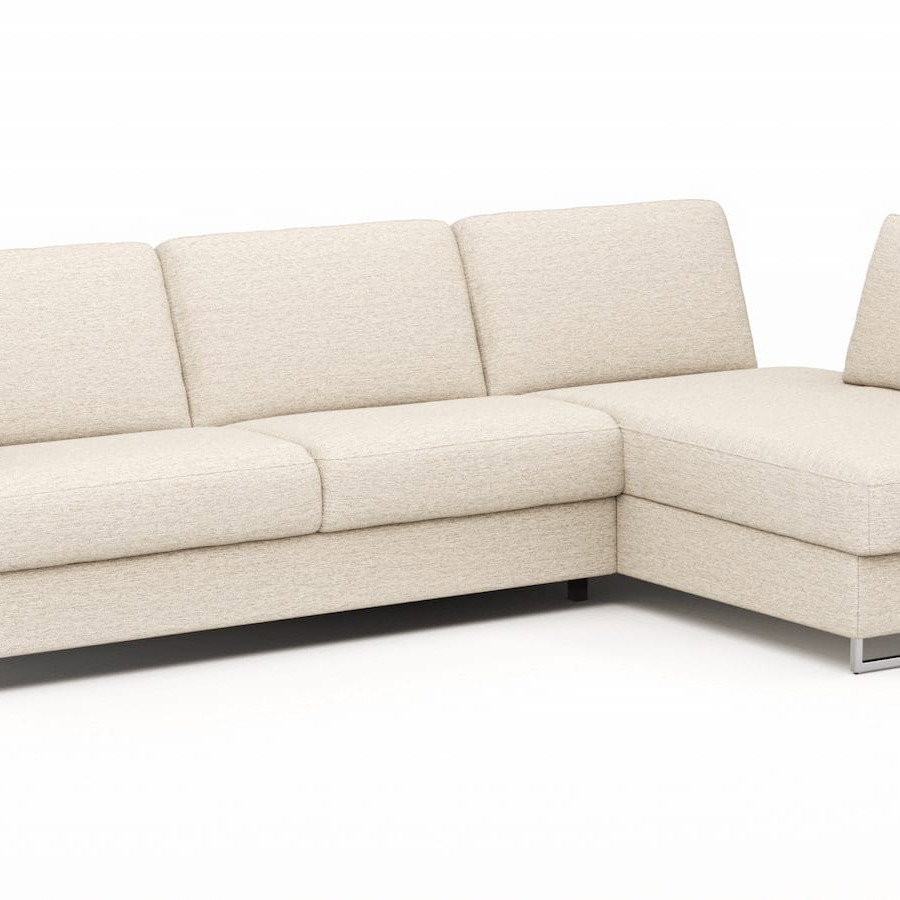 Ecksofa Nuoro - 2-Sitzer mit Longchair rechts inkl. Schlaffunktion und Bettkasten, Stoff, Beige