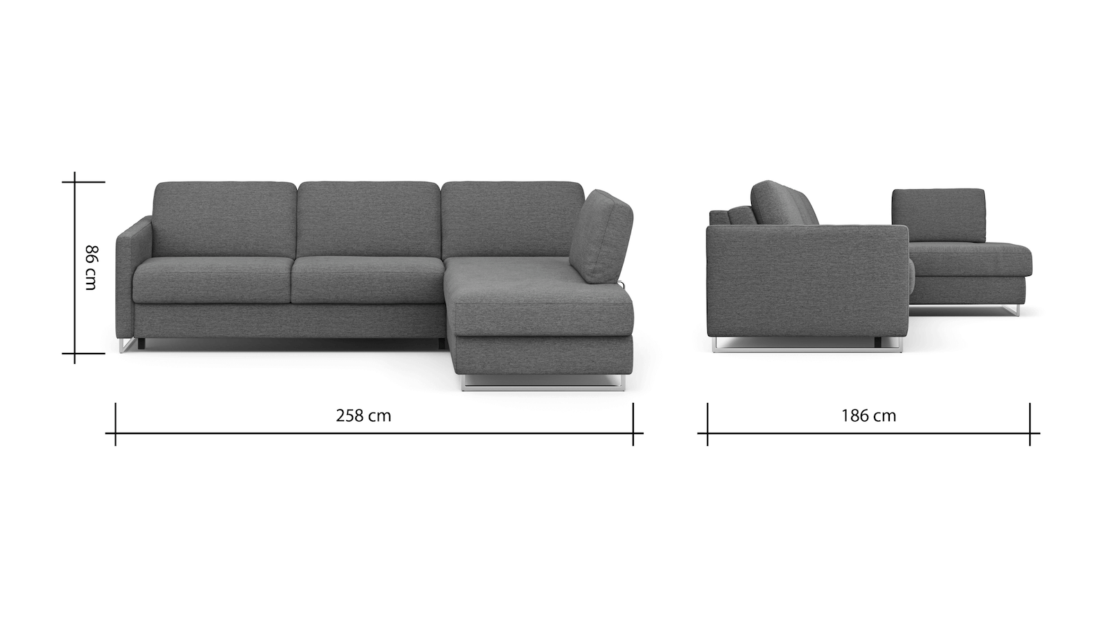 Ecksofa Nuoro - 2-Sitzer mit Longchair rechts inkl. Schlaffunktion und Bettkasten, Stoff, Beige