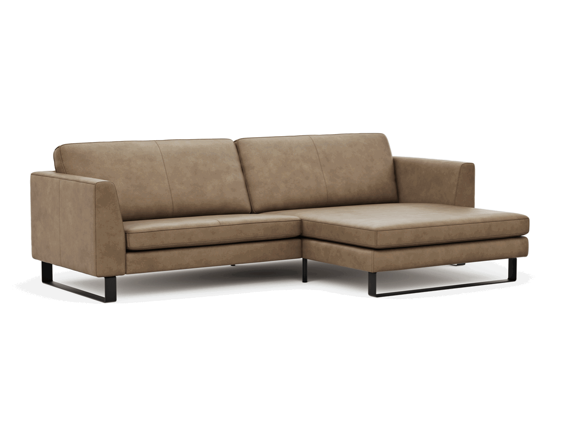 Ecksofa, Liv - Evy, 2-Sitzer links, Longchair rechts, Leder, Cognac, Raum.Freunde