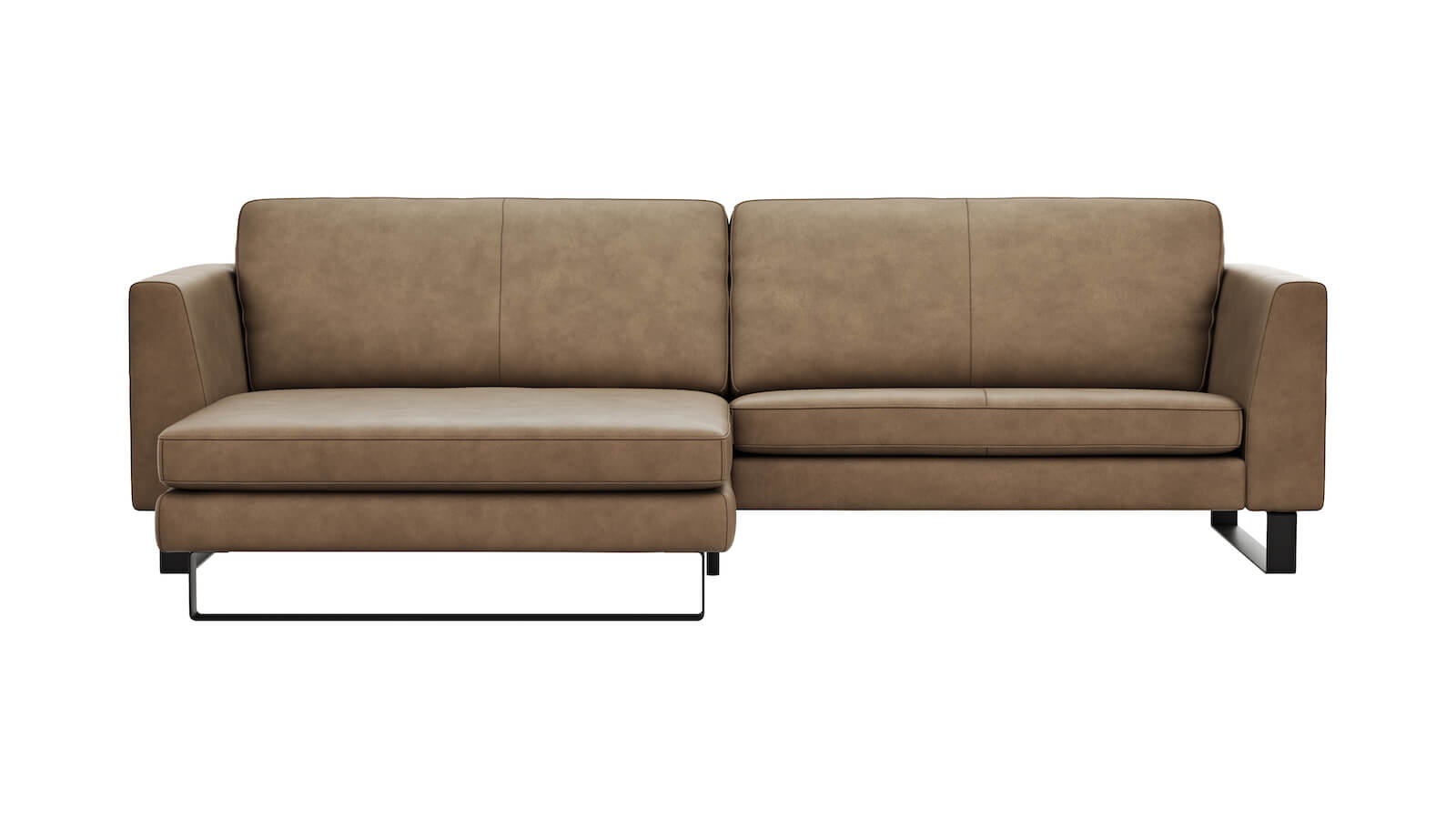Ecksofa, Liv - Evy, Longchair links, 2-Sitzer rechts, Leder, Cognac, Raum.Freunde