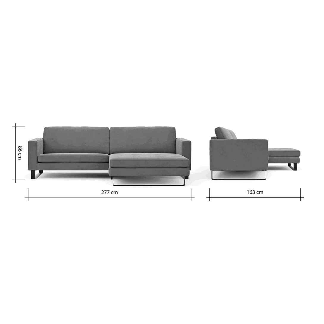 Ecksofa Liv - 2-Sitzer links, Longchair rechts. Leder, Taupe, Raum.Freunde