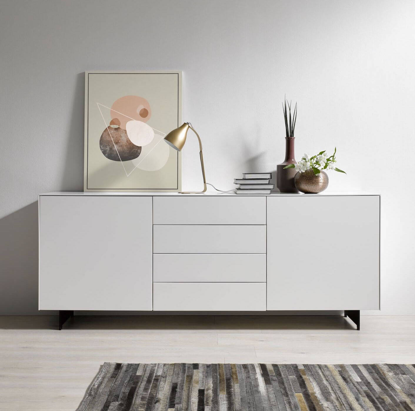 Sideboard Farini BHT ca 190x81x46 cm Lack matt Weiss Ordnung Begehbarer Kleiderschrank Schlafzimmer Kleider verstauen Schubladen Home Company