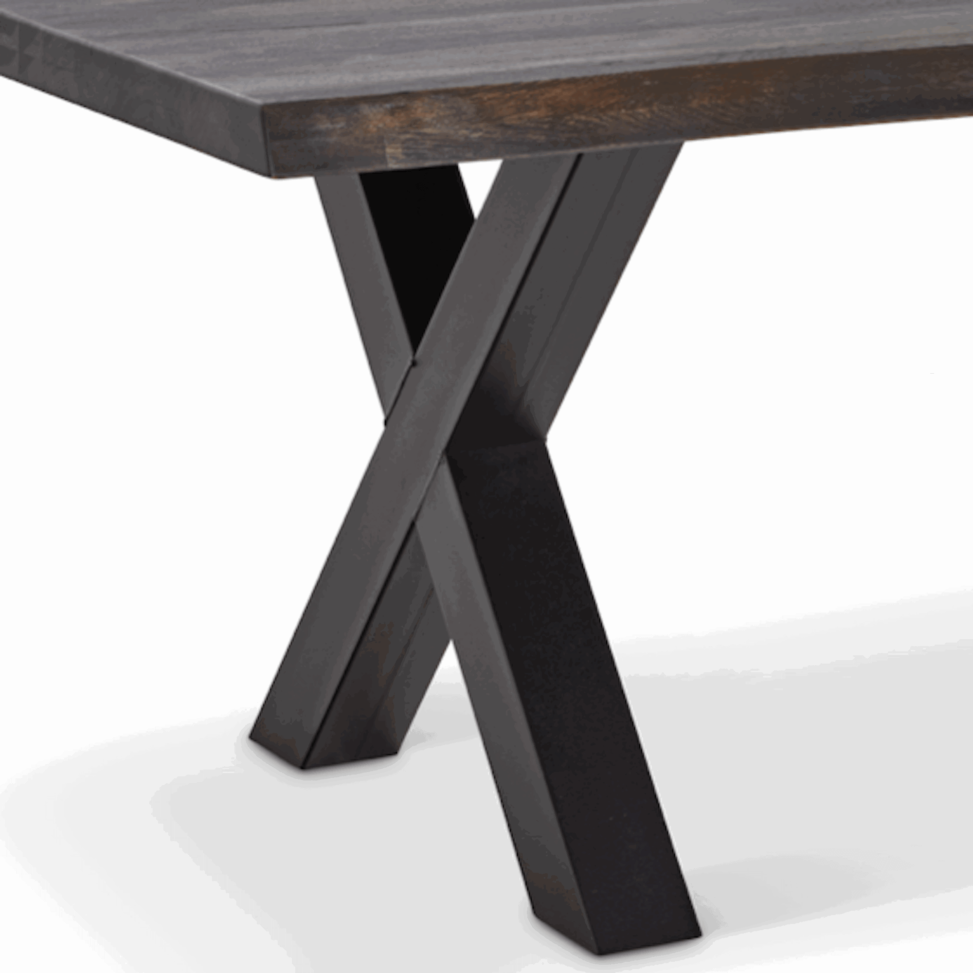 Nahaufnahme Esstisch Clifton, X-Gestell Holz smoke grau