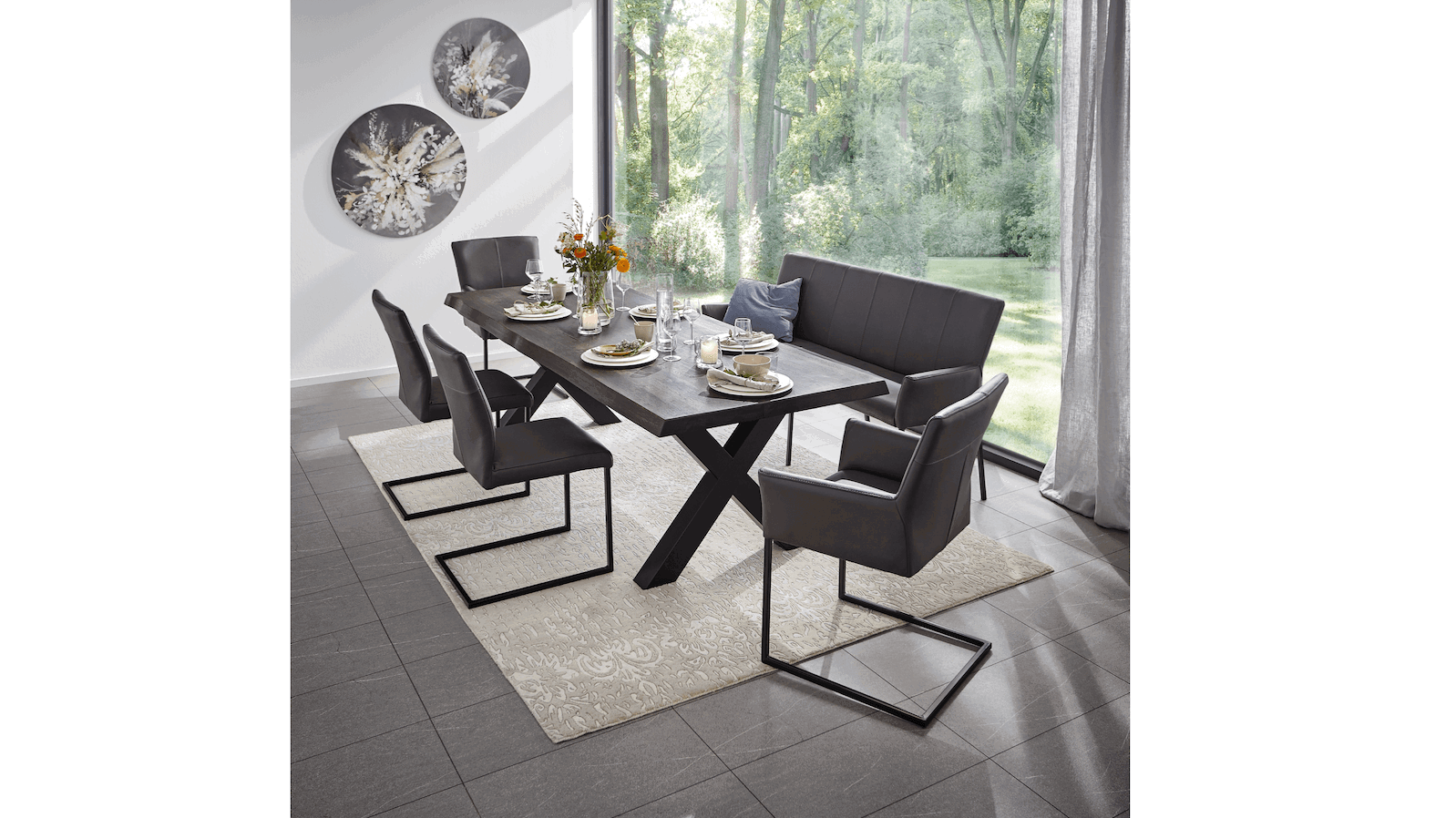 Esstisch Clifton - LB ca. 260x100 cm, Zerreiche massiv, Smoke von Natura Home